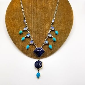 Vintage Nicky Butler NB Sterling Multi-Gemstone Drop Dangle Necklace 925 Signed